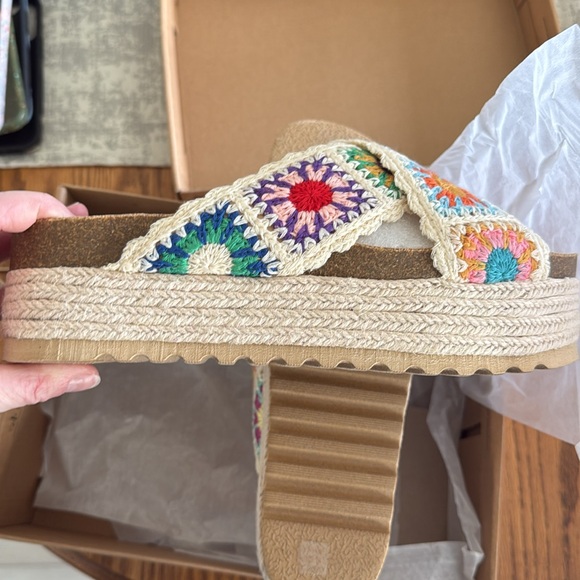 Plays Natural Multi Crochet Espadrille Flatform Slide Sandals - Picture 3 of 6